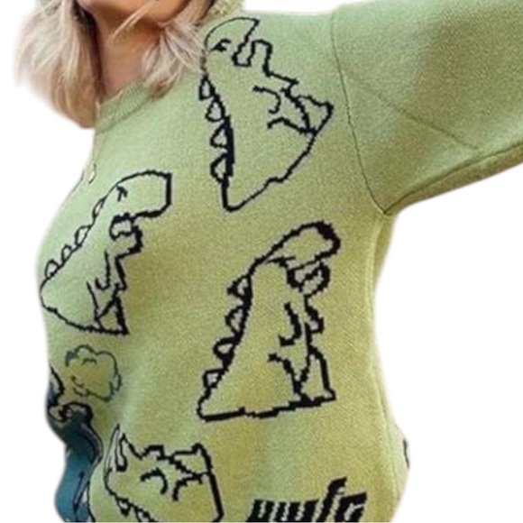 Aelfric Eden Green Dinosaur Print Sweater - See Measurements 💕 - Picture 1 of 9